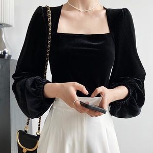 Uber Outfitters velvet top puff sleeve